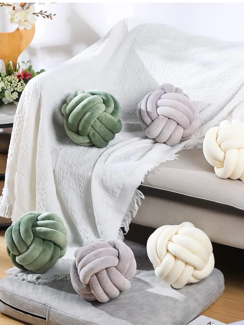 Namalu 10.6 Inches 2 Pcs Knot Pillows Decorative Throw Pillow, Dark Green